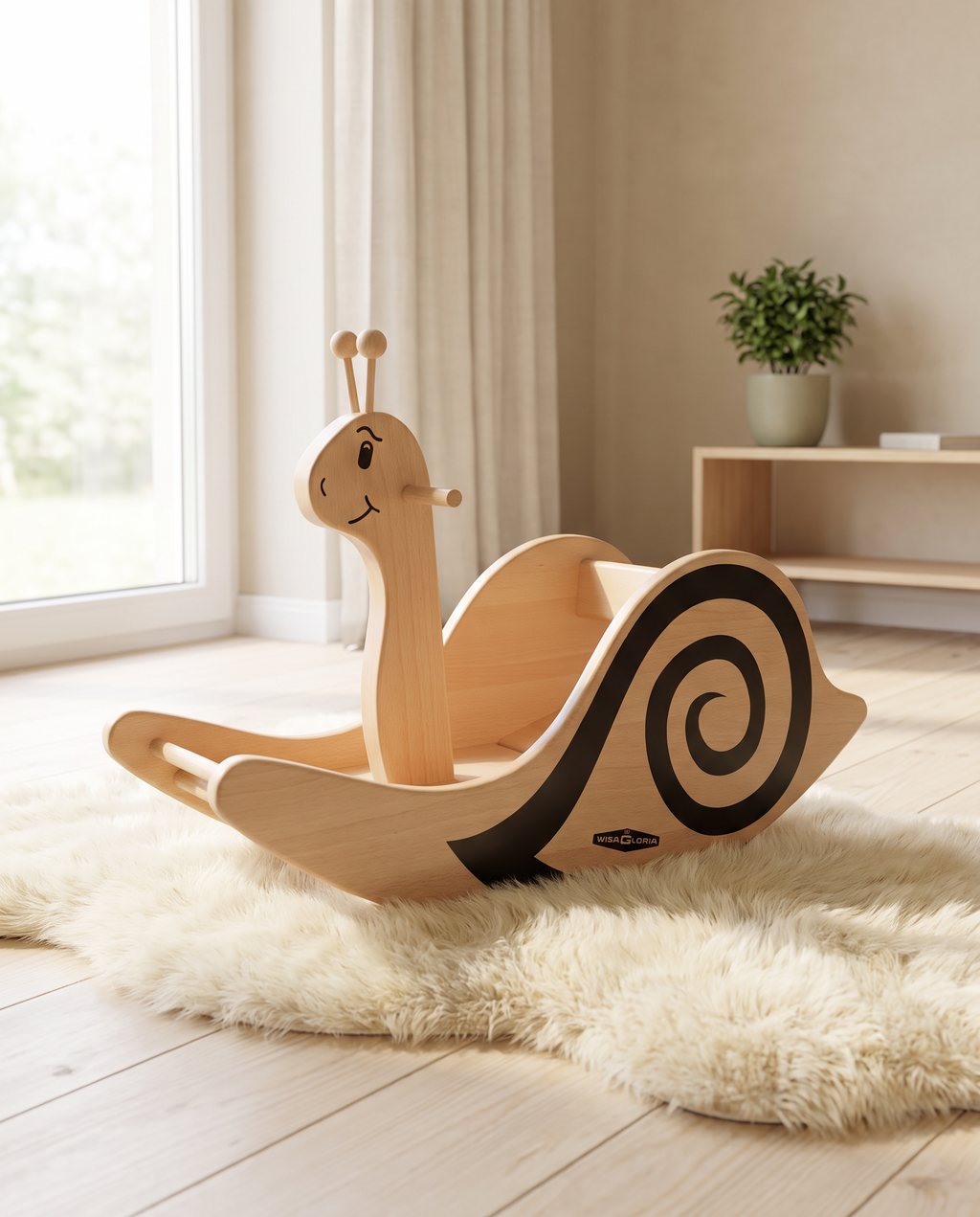 Schaukelschnecke Klassik Natur im Kinderzimmer (KI-generiertes Stimmungsbild)